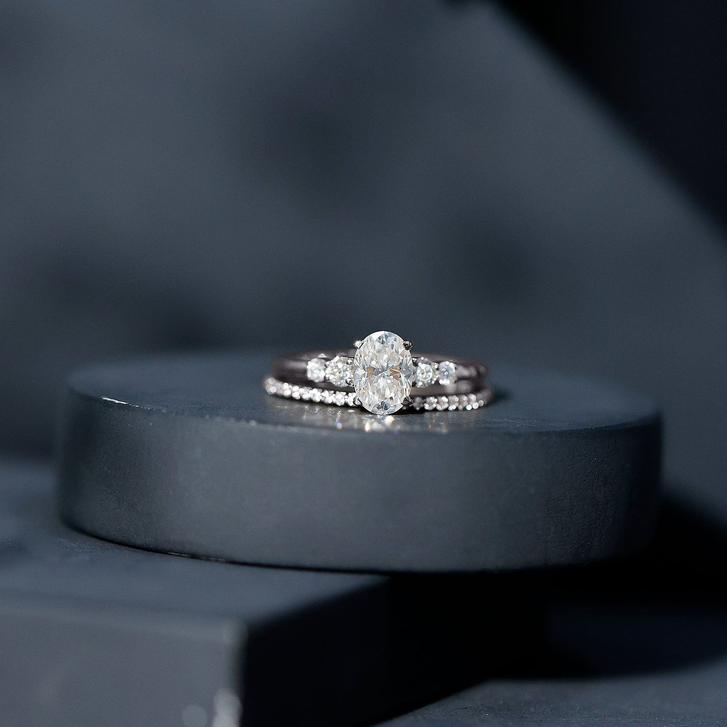 Certified Moissanite Oval Engagement Ring with Wedding Band