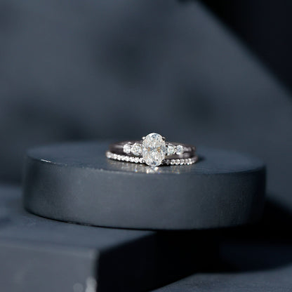 Certified Moissanite Oval Engagement Ring with Wedding Band