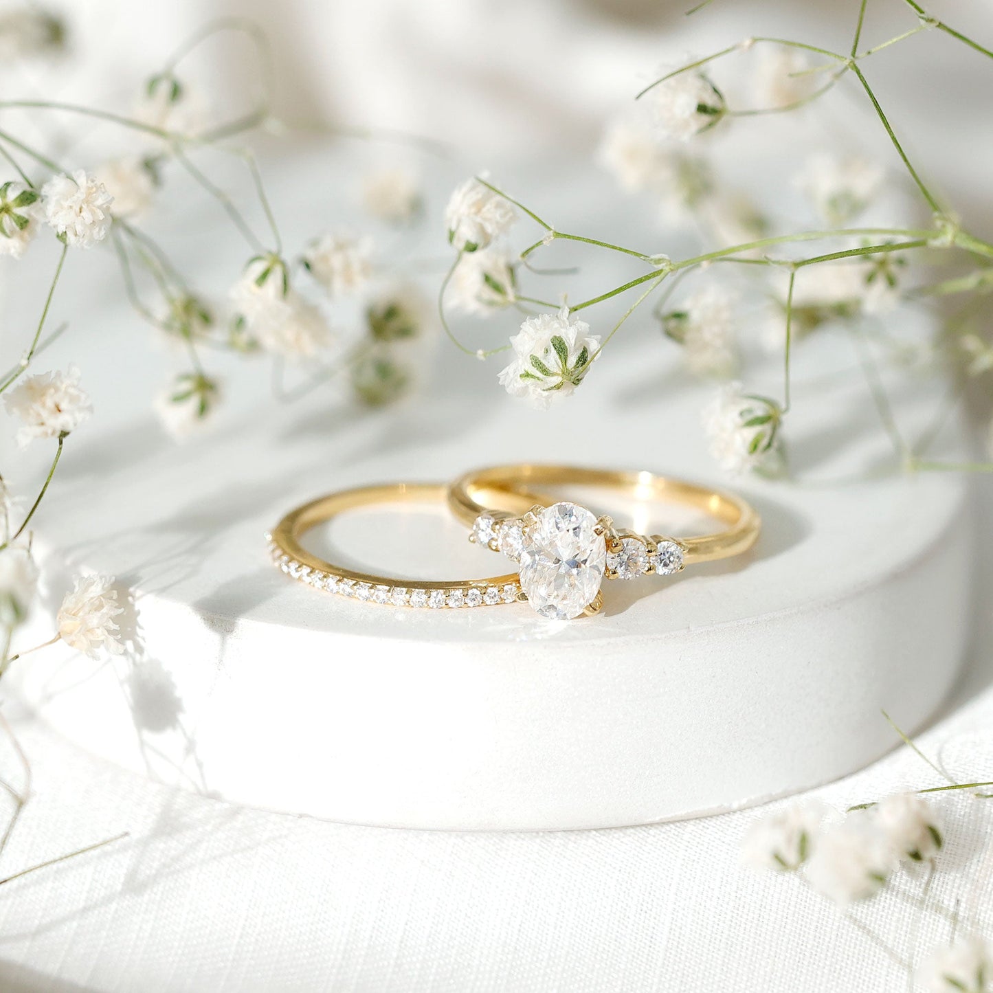 Certified Moissanite Oval Engagement Ring with Wedding Band