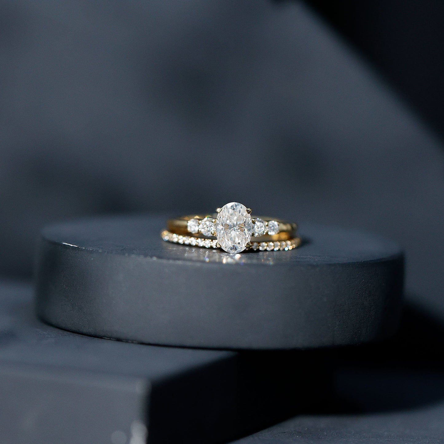 Certified Moissanite Oval Engagement Ring with Wedding Band