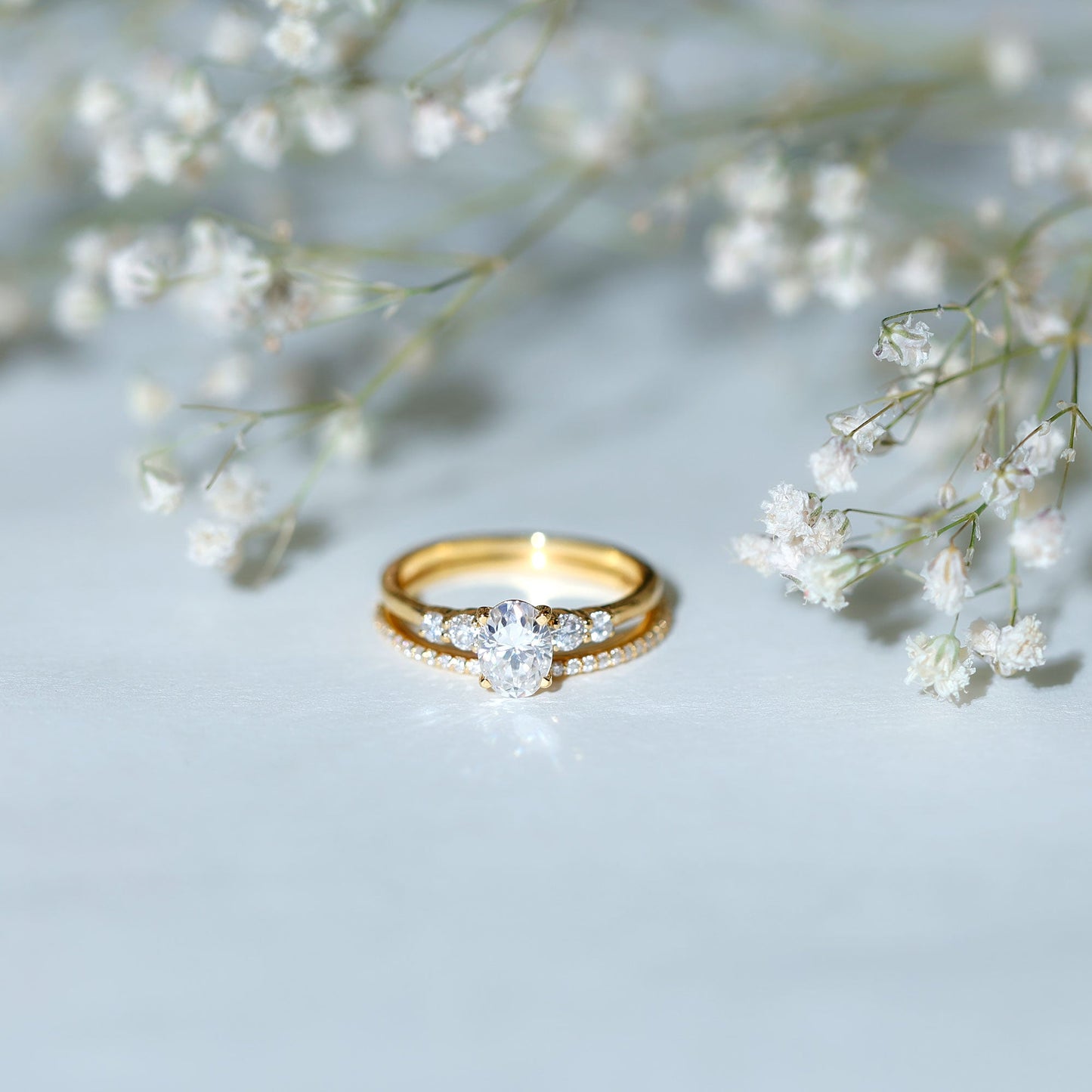 Certified Moissanite Oval Engagement Ring with Wedding Band