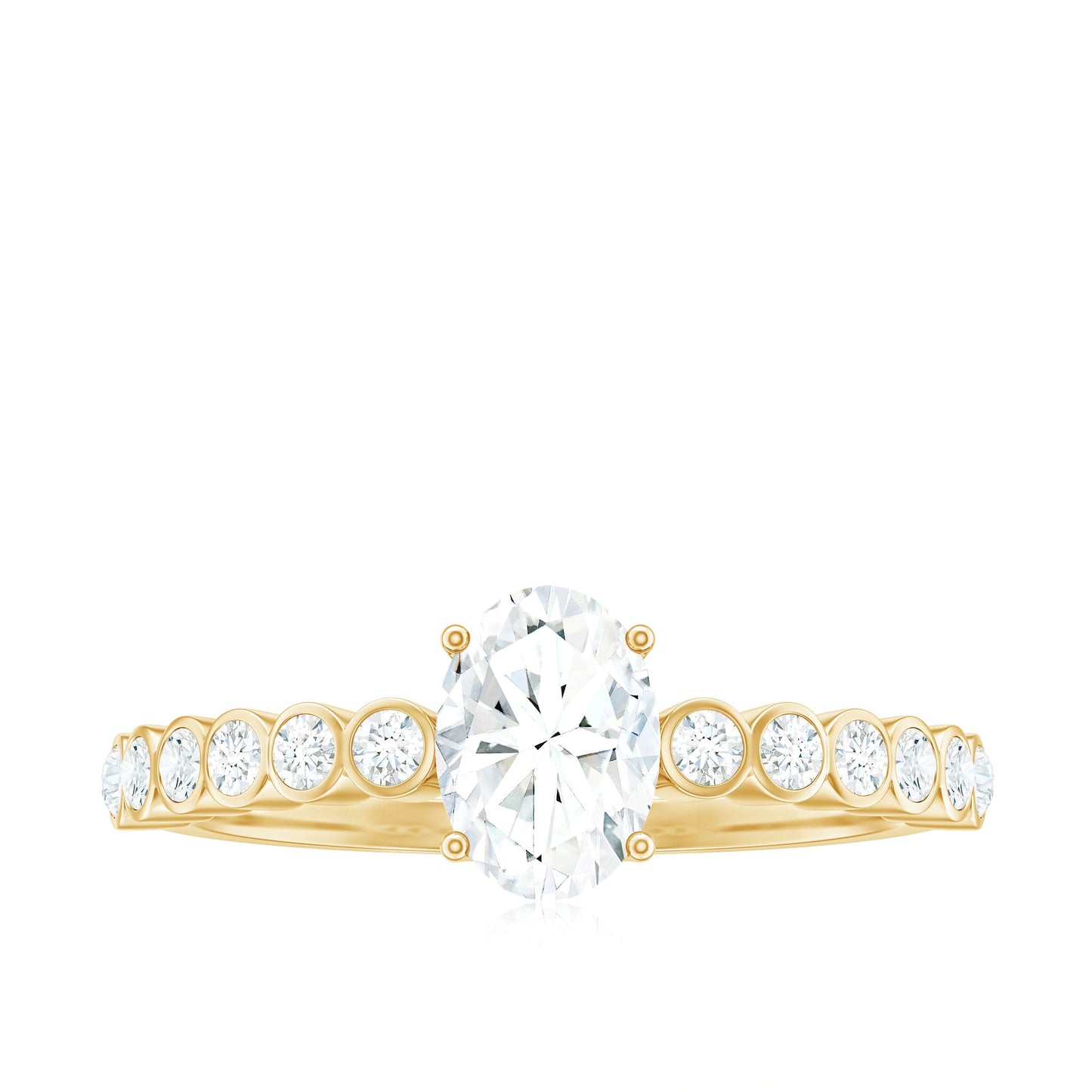 Oval Cut Moissanite Engagement Ring with Side Stones