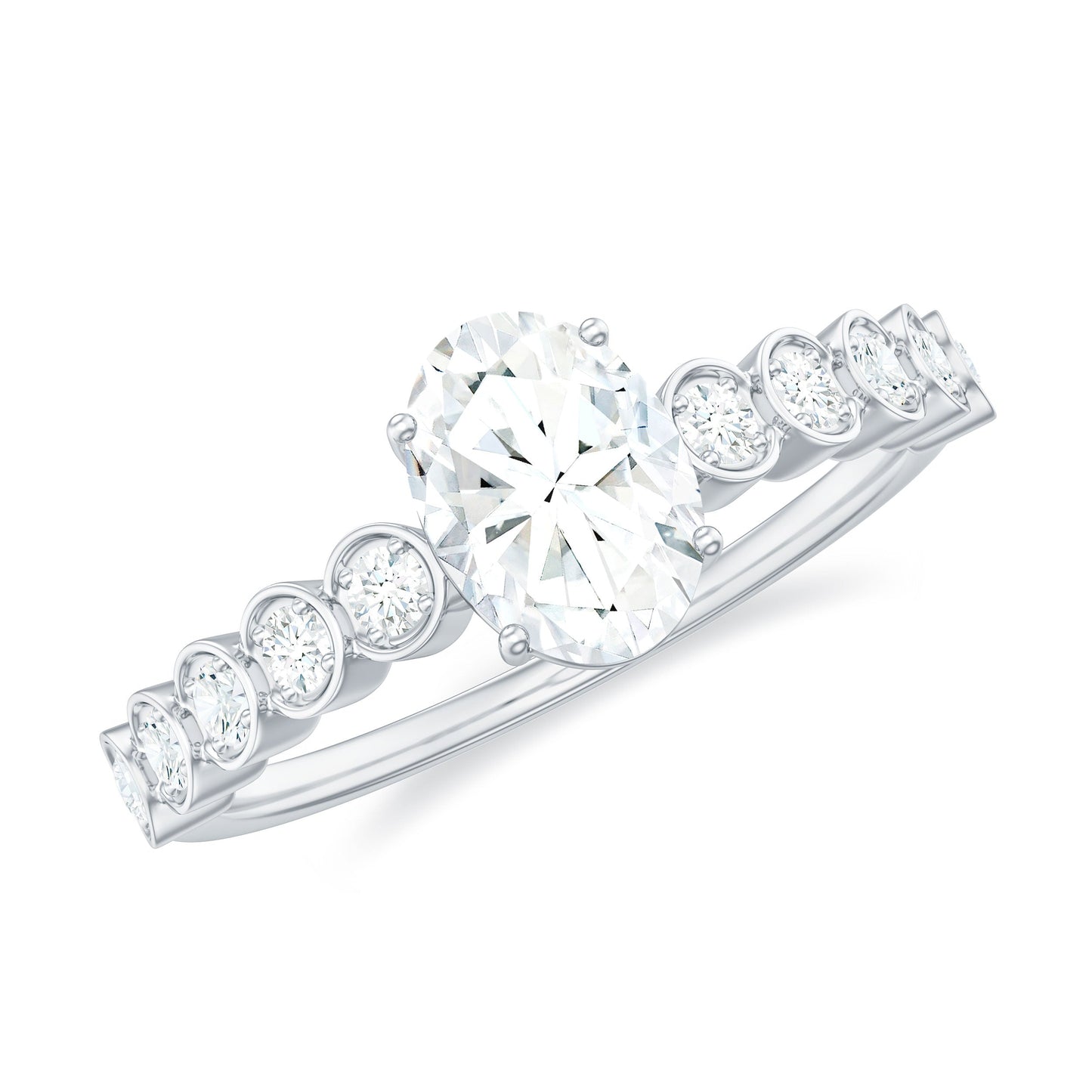 Certified Moissanite Oval Cut Engagement Ring with Side Stones
