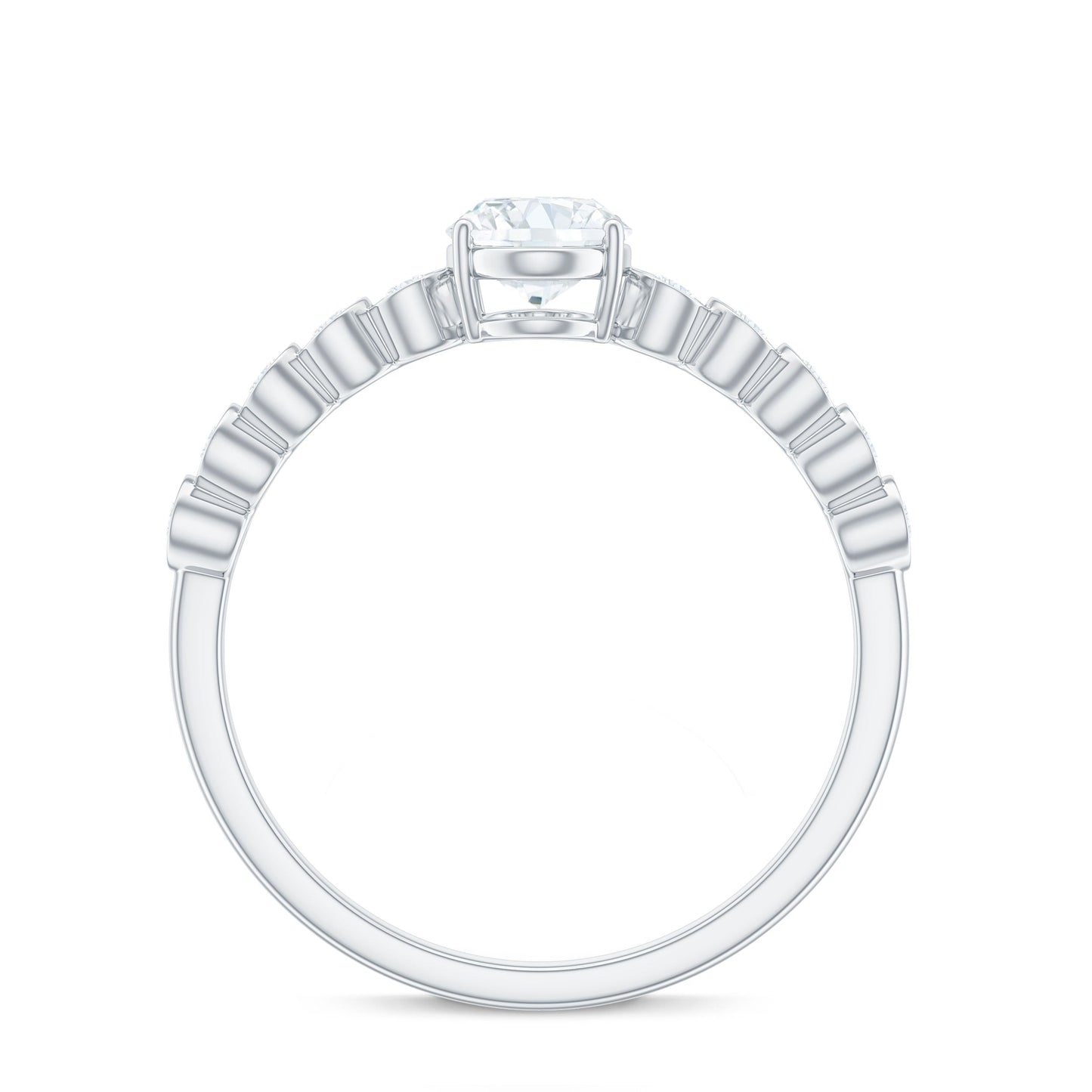 Certified Moissanite Oval Cut Engagement Ring with Side Stones