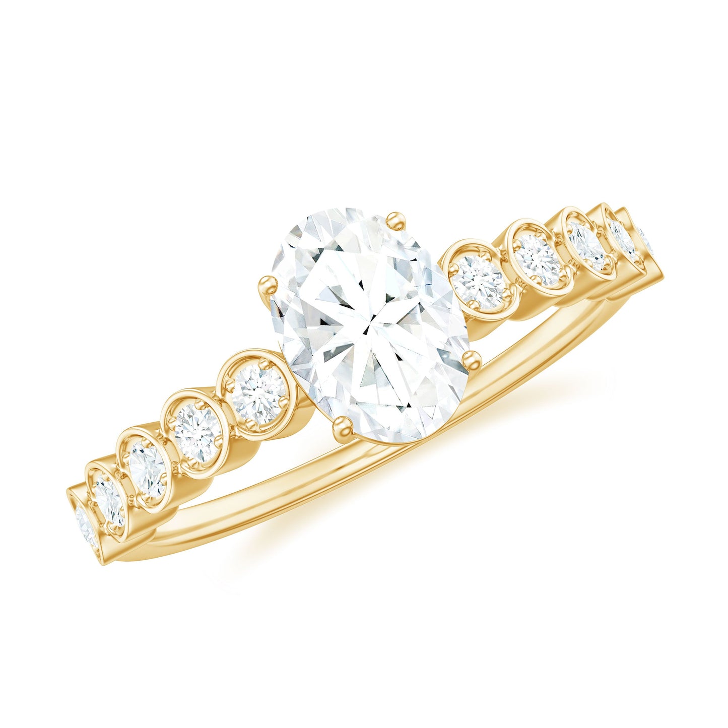 Certified Moissanite Oval Cut Engagement Ring with Side Stones