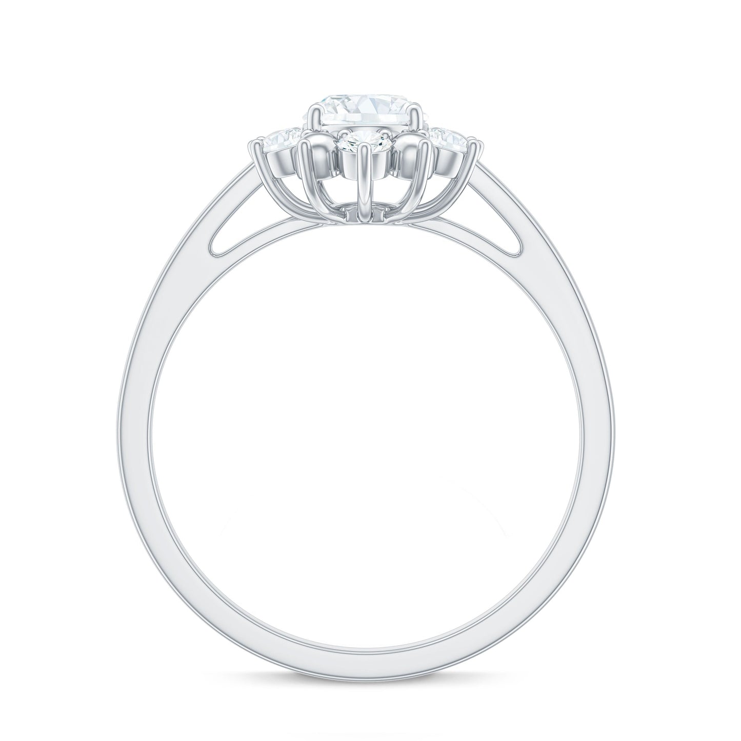 Certified Oval Moissanite Flower Halo Engagement Ring
