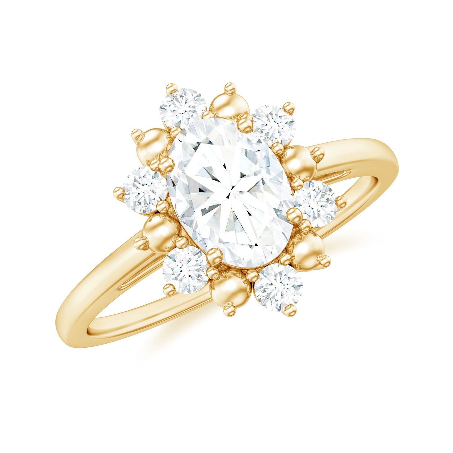 Certified Oval Moissanite Flower Halo Engagement Ring