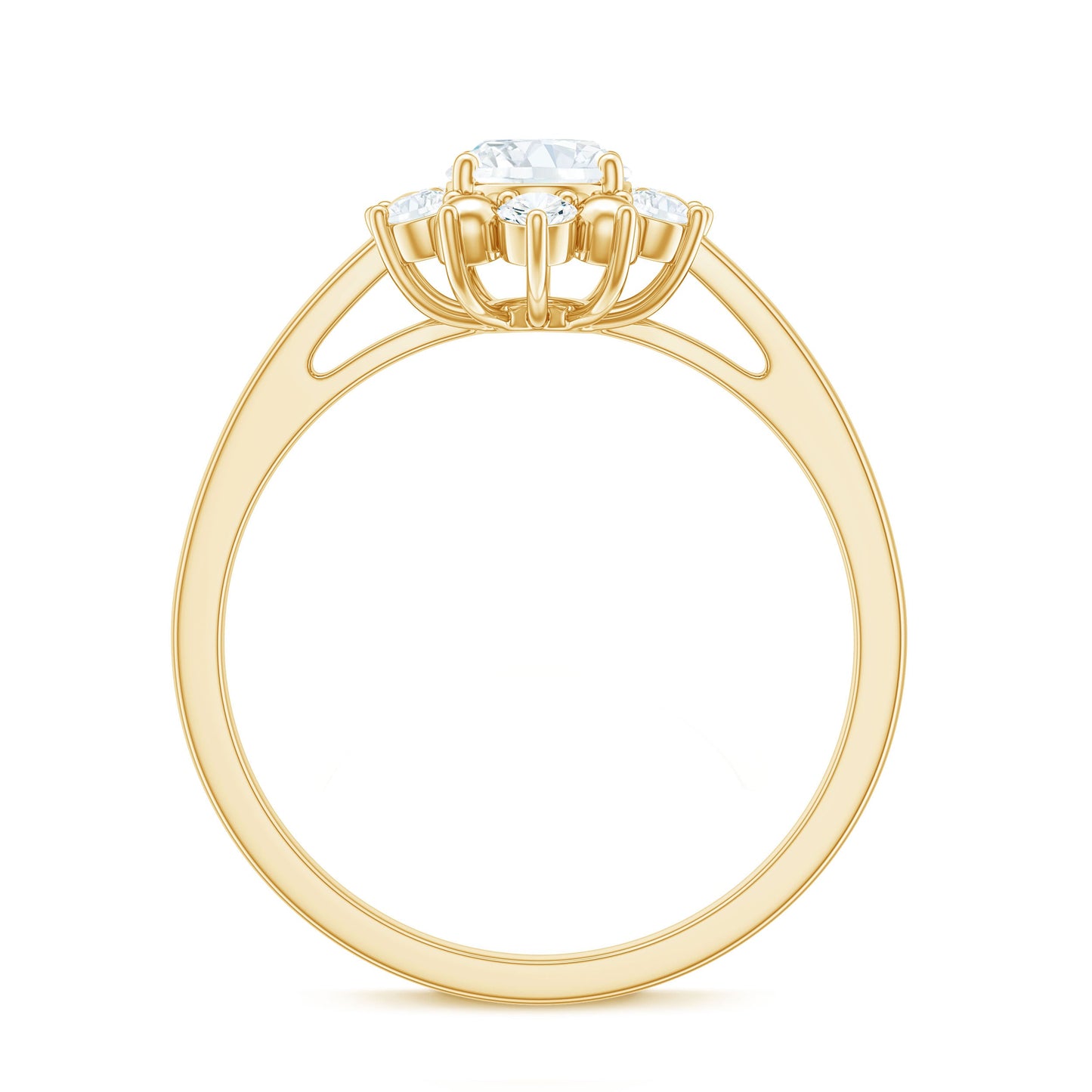 Certified Oval Moissanite Flower Halo Engagement Ring