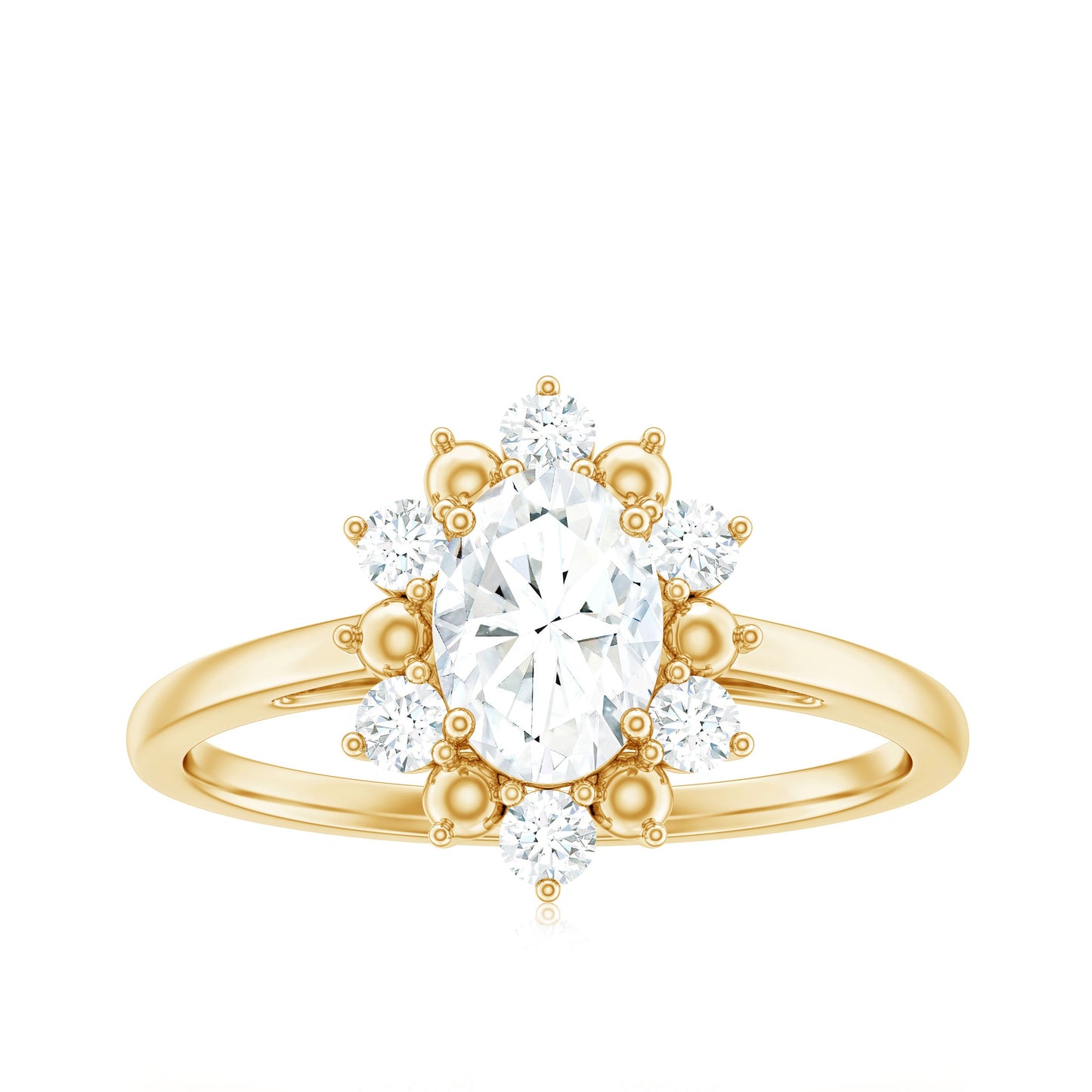 Certified Oval Moissanite Flower Halo Engagement Ring