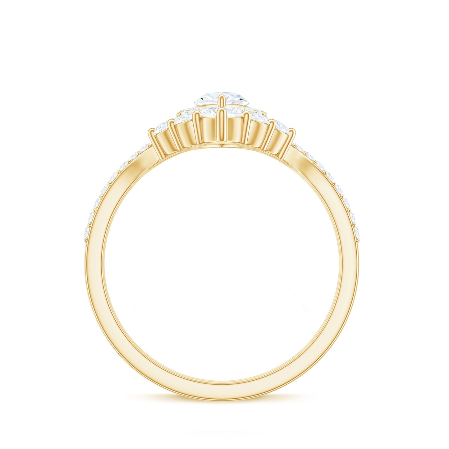 Marquise Cut Moissanite Halo Engagement Ring with Chevron Wedding Band