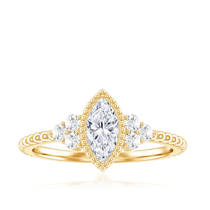 Marquise Cut Moissanite Vintage Looking Engagement Ring