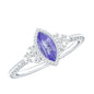 Vintage Style Marquise Tanzanite Promise Ring with Diamond Trio
