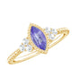 Vintage Style Marquise Tanzanite Promise Ring with Diamond Trio