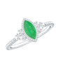 Vintage Inspired Emerald Promise Engagement Ring with Trio Diamond
