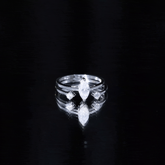 Marquise Cut Moissanite Engagement Ring with Stackable Band