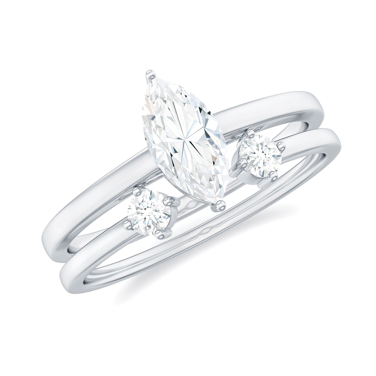Marquise Cut Moissanite Engagement Ring with Stackable Band