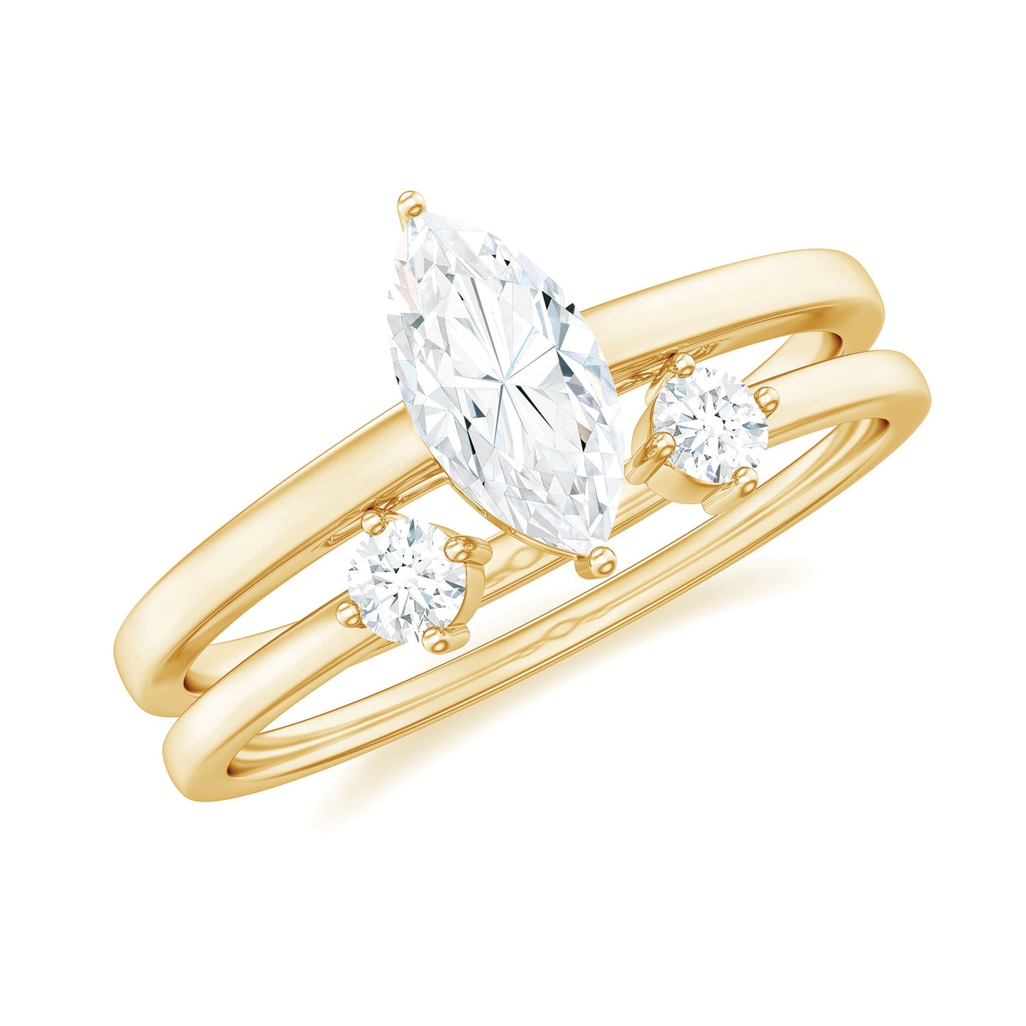 Marquise Cut Moissanite Engagement Ring with Stackable Band