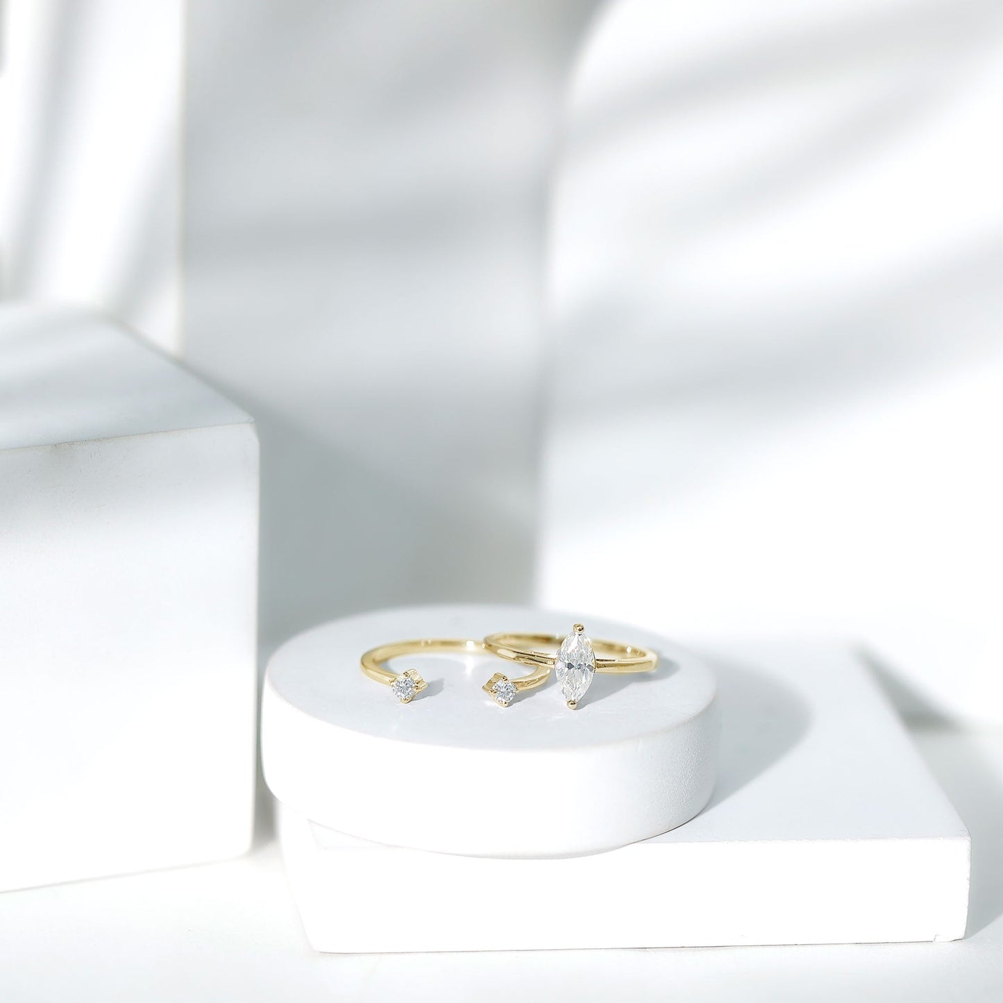 Marquise Cut Moissanite Engagement Ring with Stackable Band