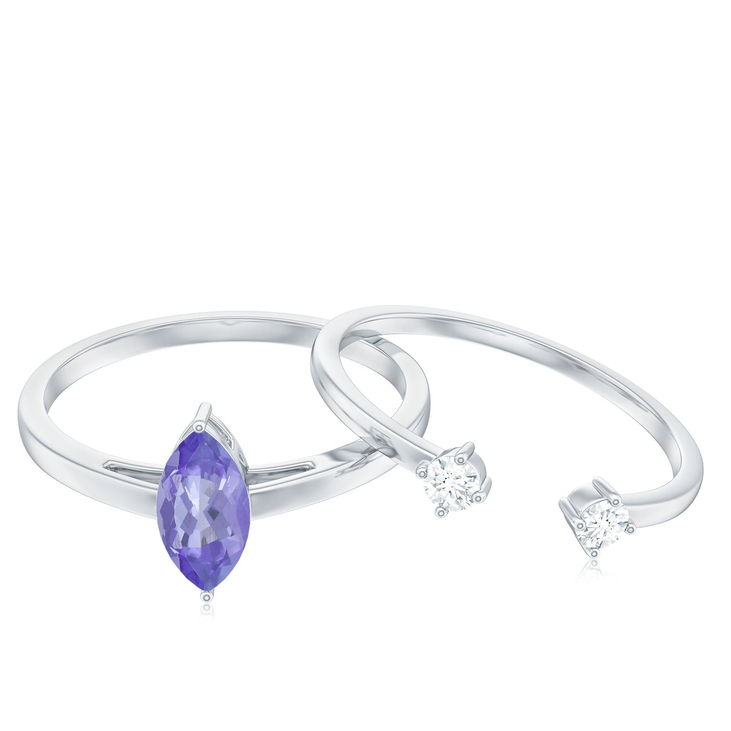 Natural 0.6 Carat Marquise Tanzanite Diamond Promise Ring Set of 2