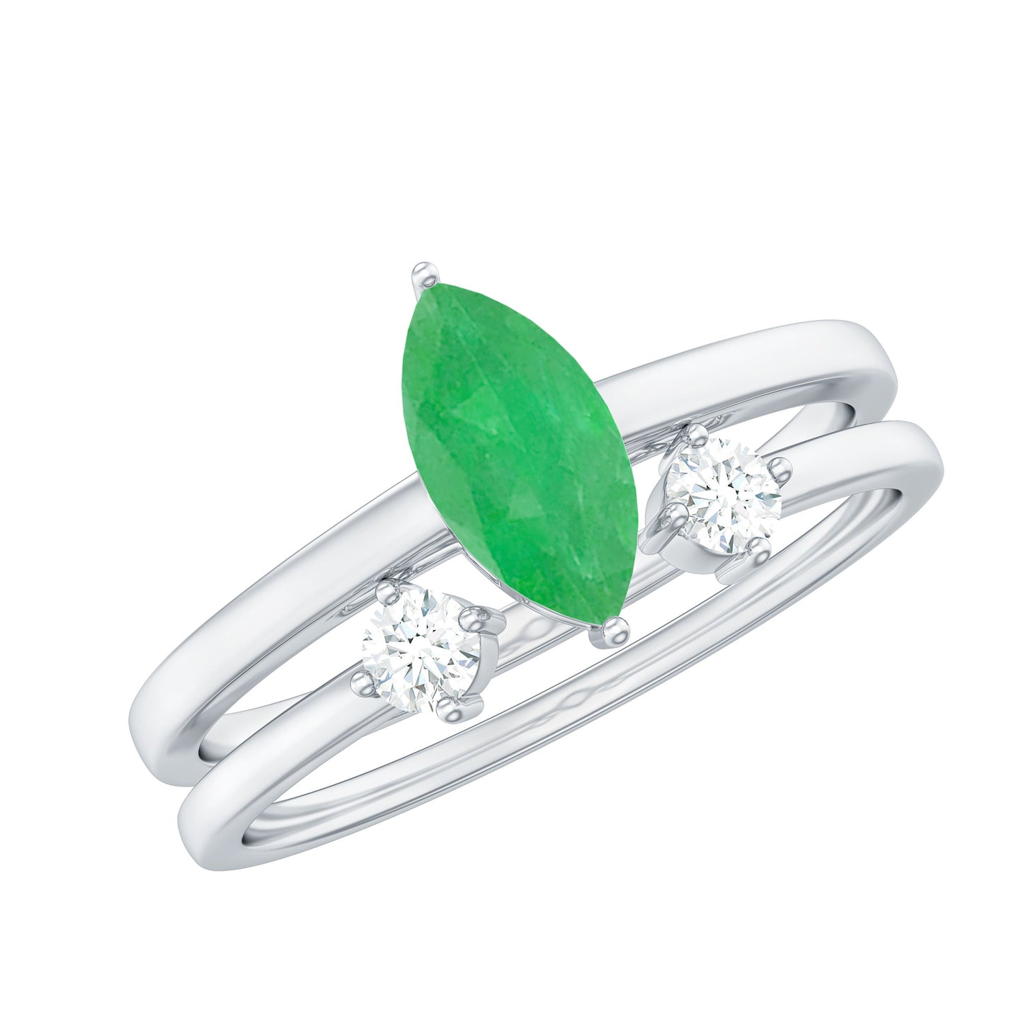 Natural 0.8 Carat Marquise Emerald Diamond Promise Ring Set of 2