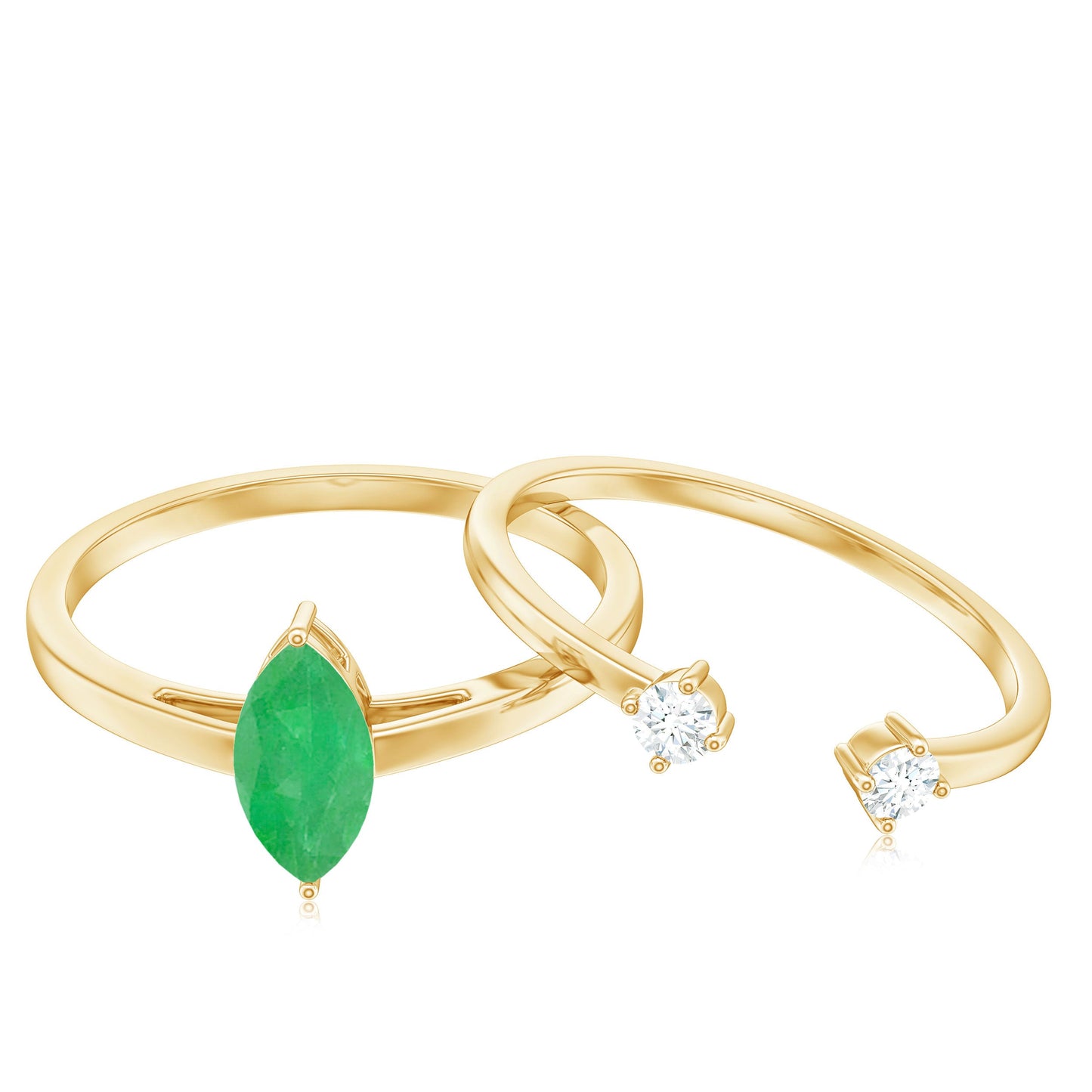 Natural 0.8 Carat Marquise Emerald Diamond Promise Ring Set of 2