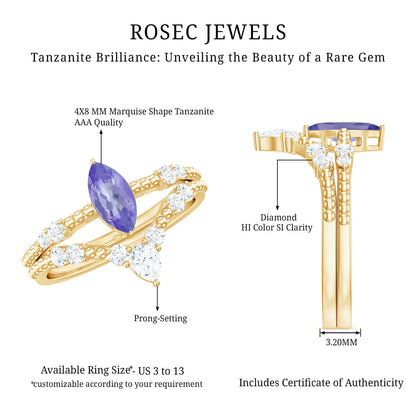 Natural Marquise Tanzanite Diamond Engagement Ring Set