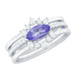 Certified 0.6 Carat Real Marquise Tanzanite 3 Piece Wedding Ring Set with Diamond