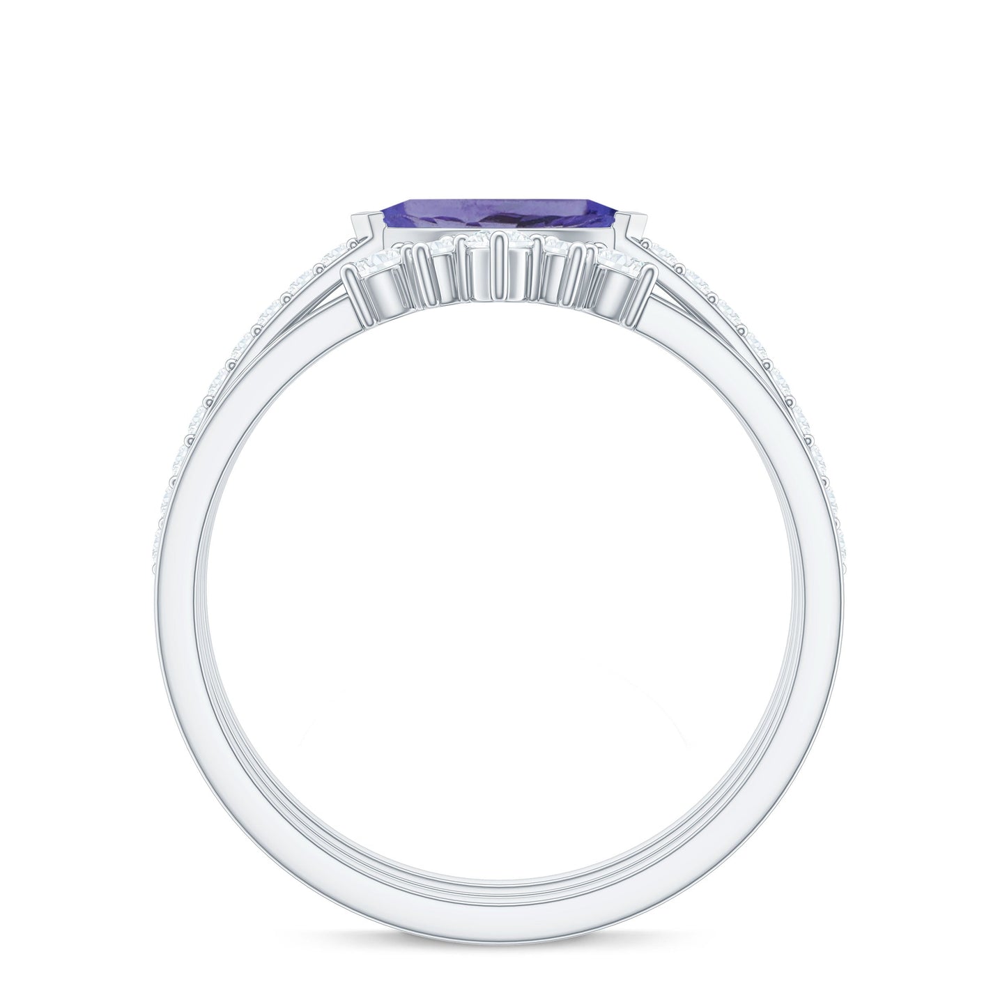 Certified 0.6 Carat Real Marquise Tanzanite 3 Piece Wedding Ring Set with Diamond