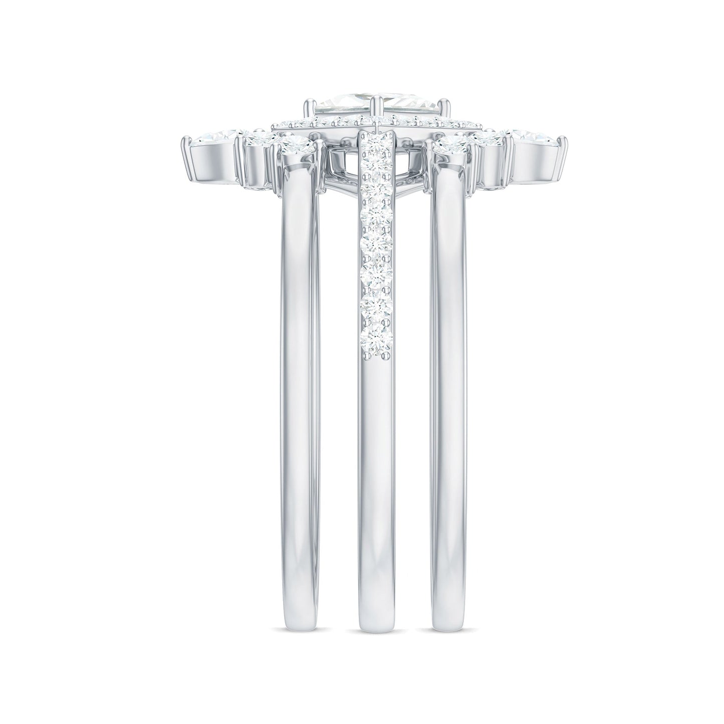 Princess Cut Moissanite Trio Bridal Ring Set with Certificate