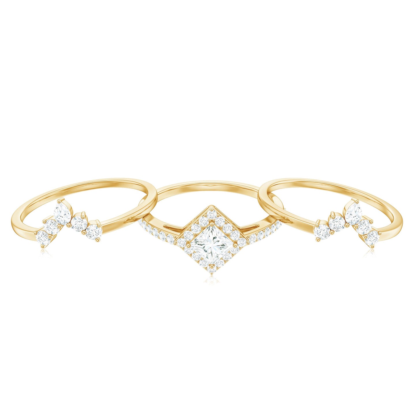 Princess Cut Moissanite Trio Bridal Ring Set with Certificate