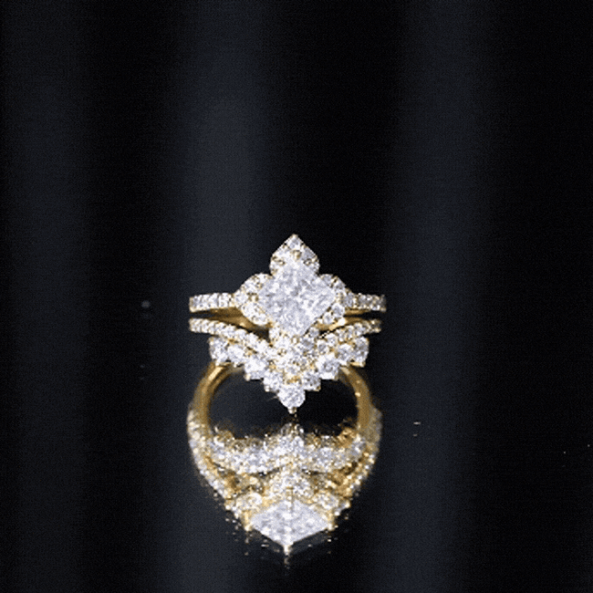 Certified Princess Cut Cubic Zirconia Flower Engagement Ring with Wedding Band