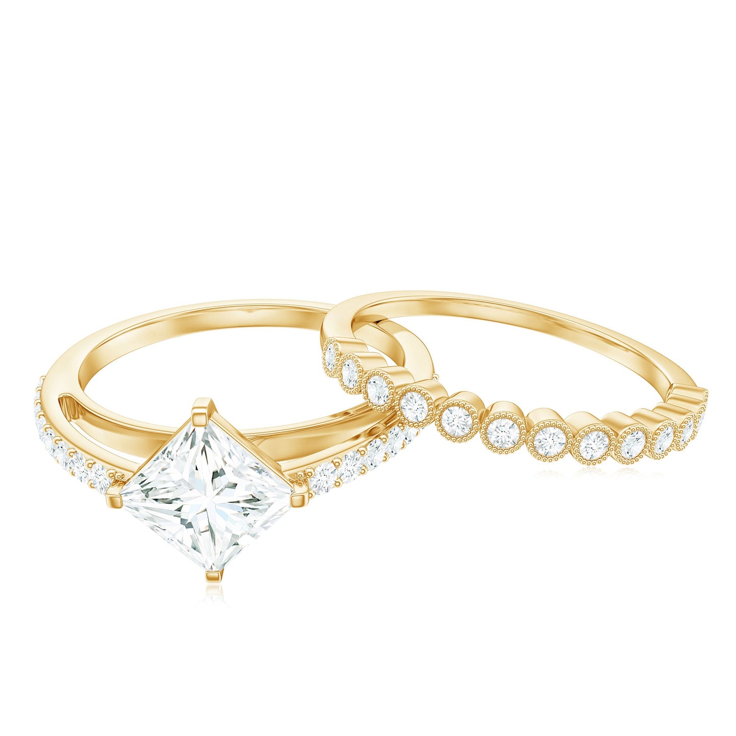 Princess Cut Moissanite Engagement Ring with Wedding Band Set