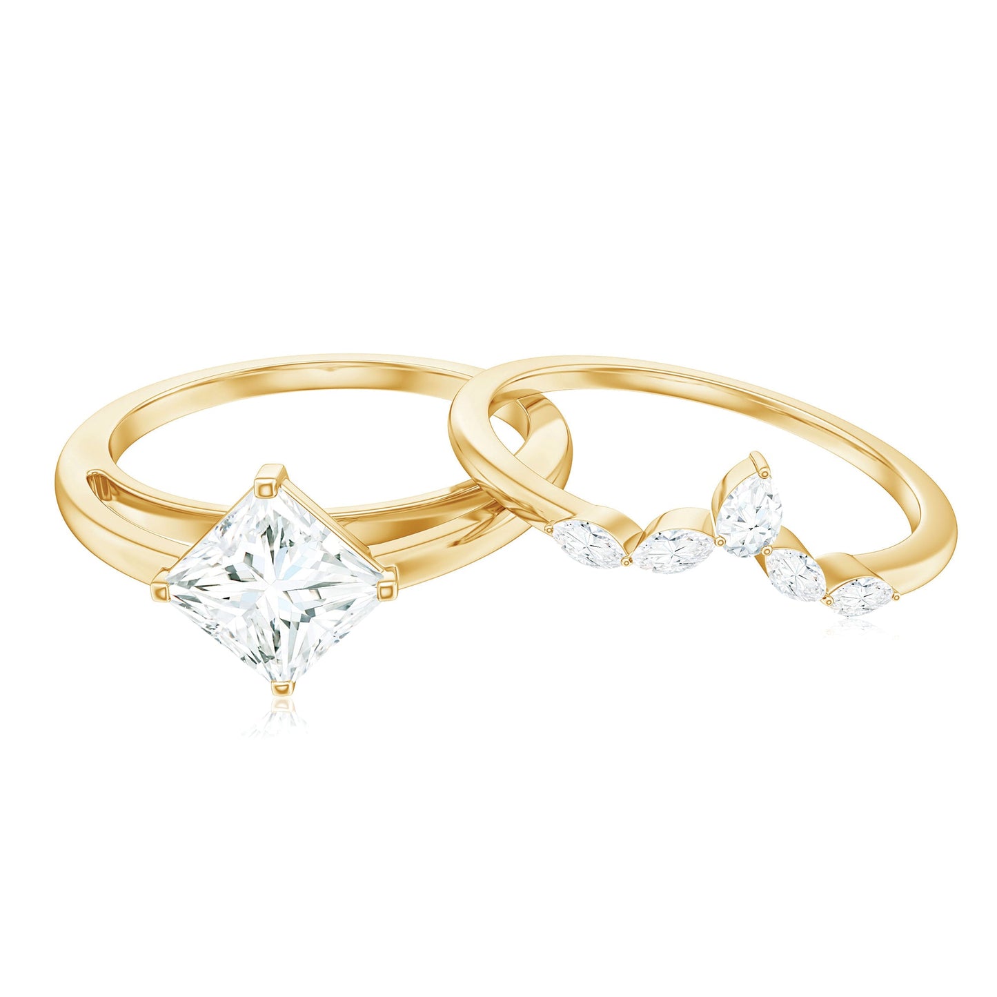 Princess Cut Moissanite Solitaire Wedding Ring Set for Her