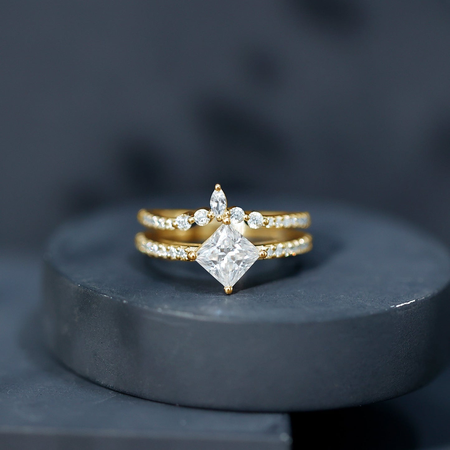 Princess Cut Moissanite Wedding Ring Set for Women
