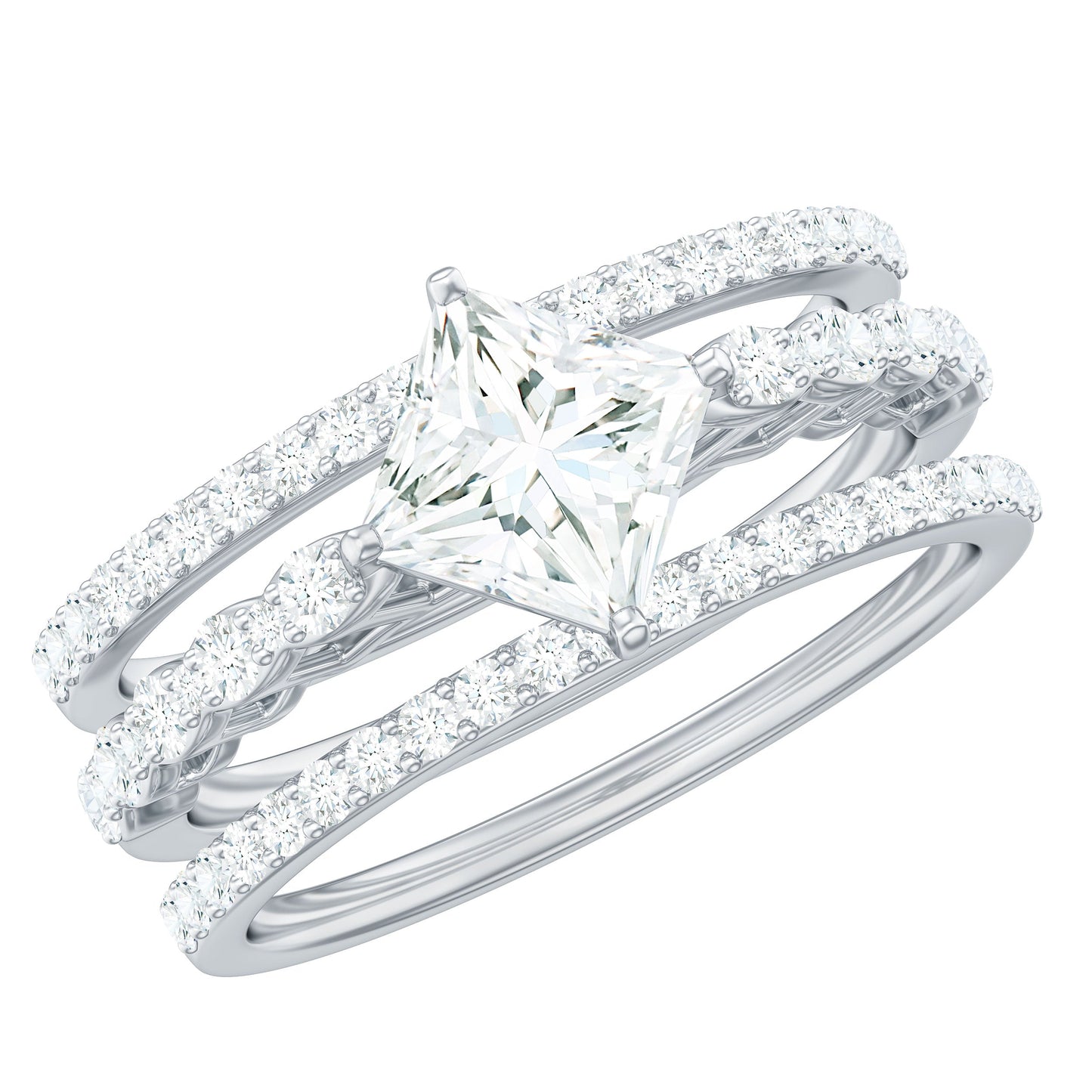 1.25 Carat Princess Cut Moissanite 3 Piece Bridal Ring Set