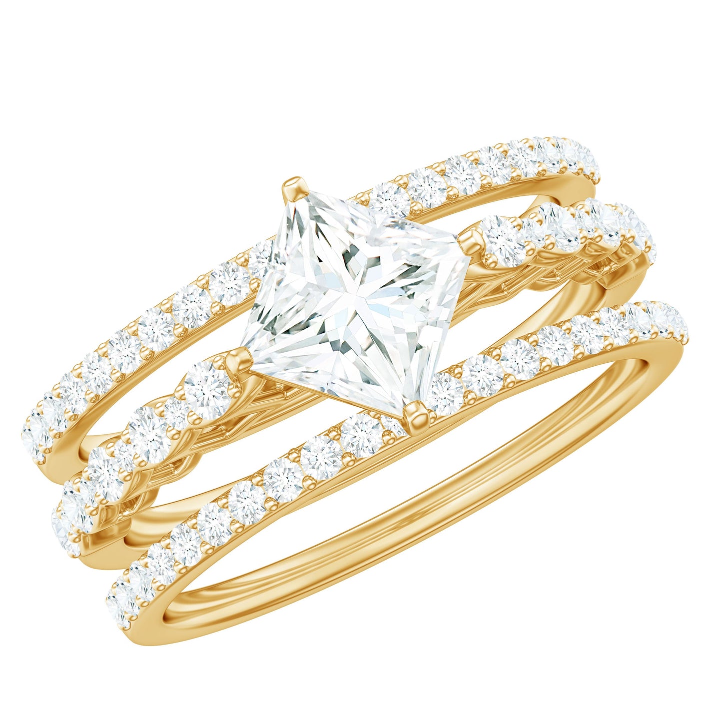 1.25 Carat Princess Cut Moissanite 3 Piece Bridal Ring Set