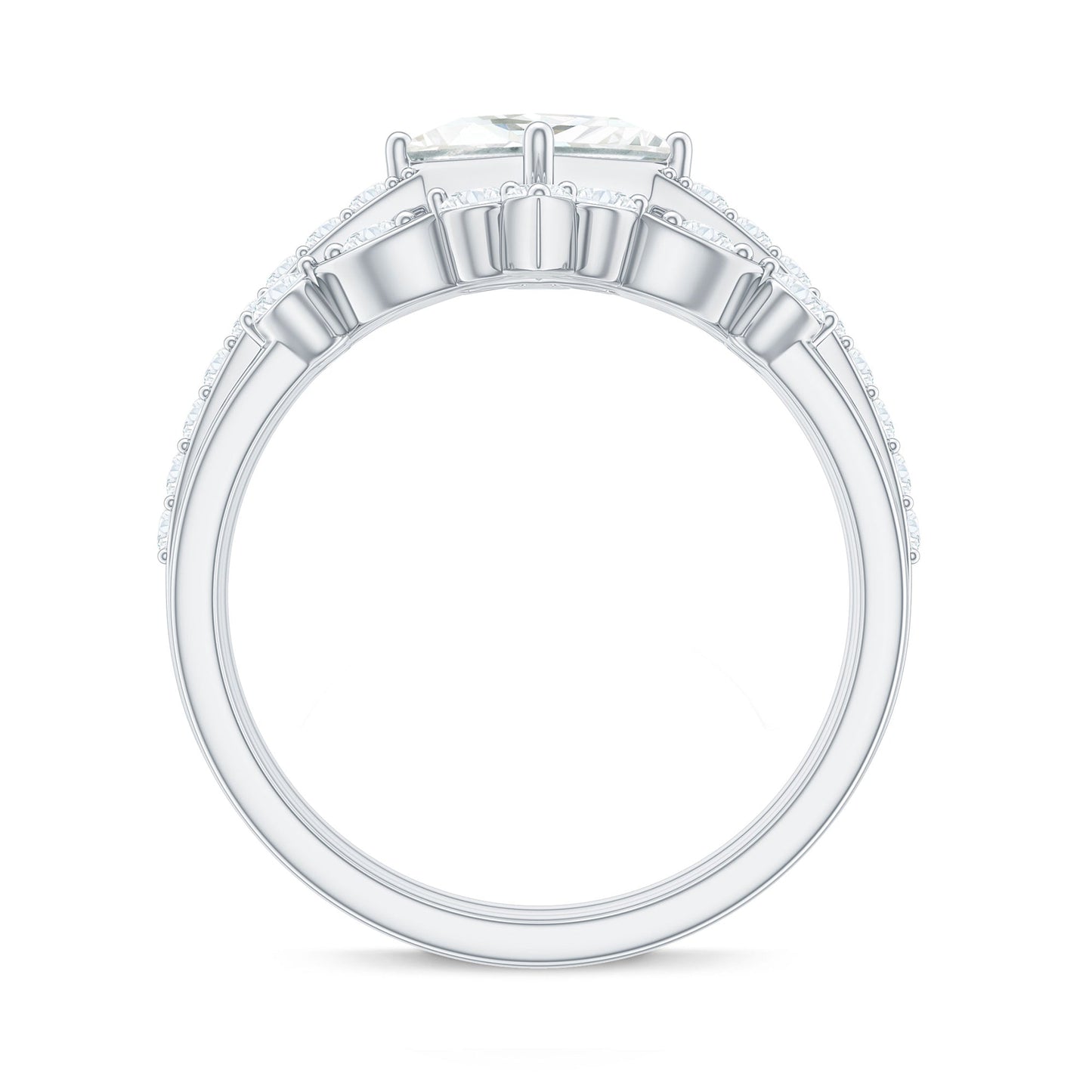 Classic Trio Bridal Ring Set with Princess and Round Cut Moissanites