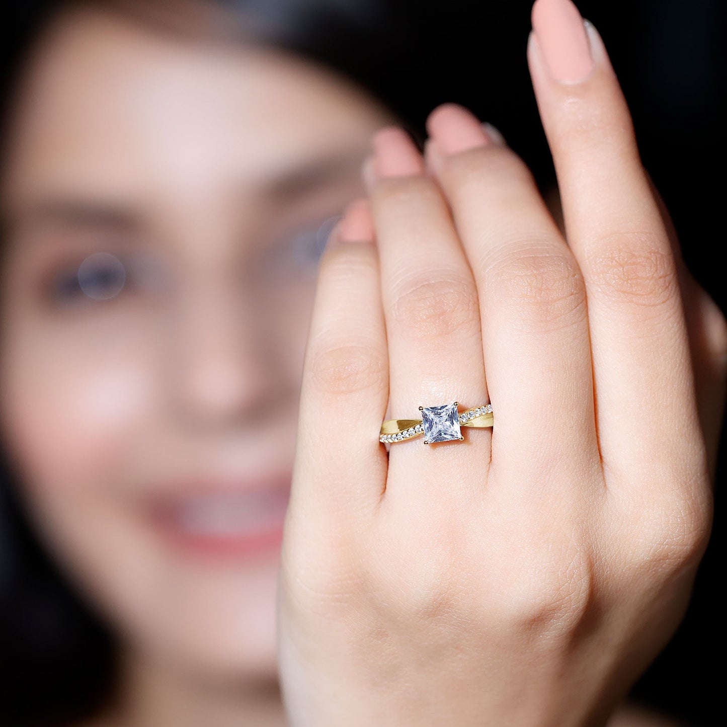 Solitaire Moissanite Princess Cut Engagement Ring