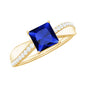 Certified 1.5 Carat Lab Grown Blue Sapphire Princess Cut Engagement Ring with Diamond
