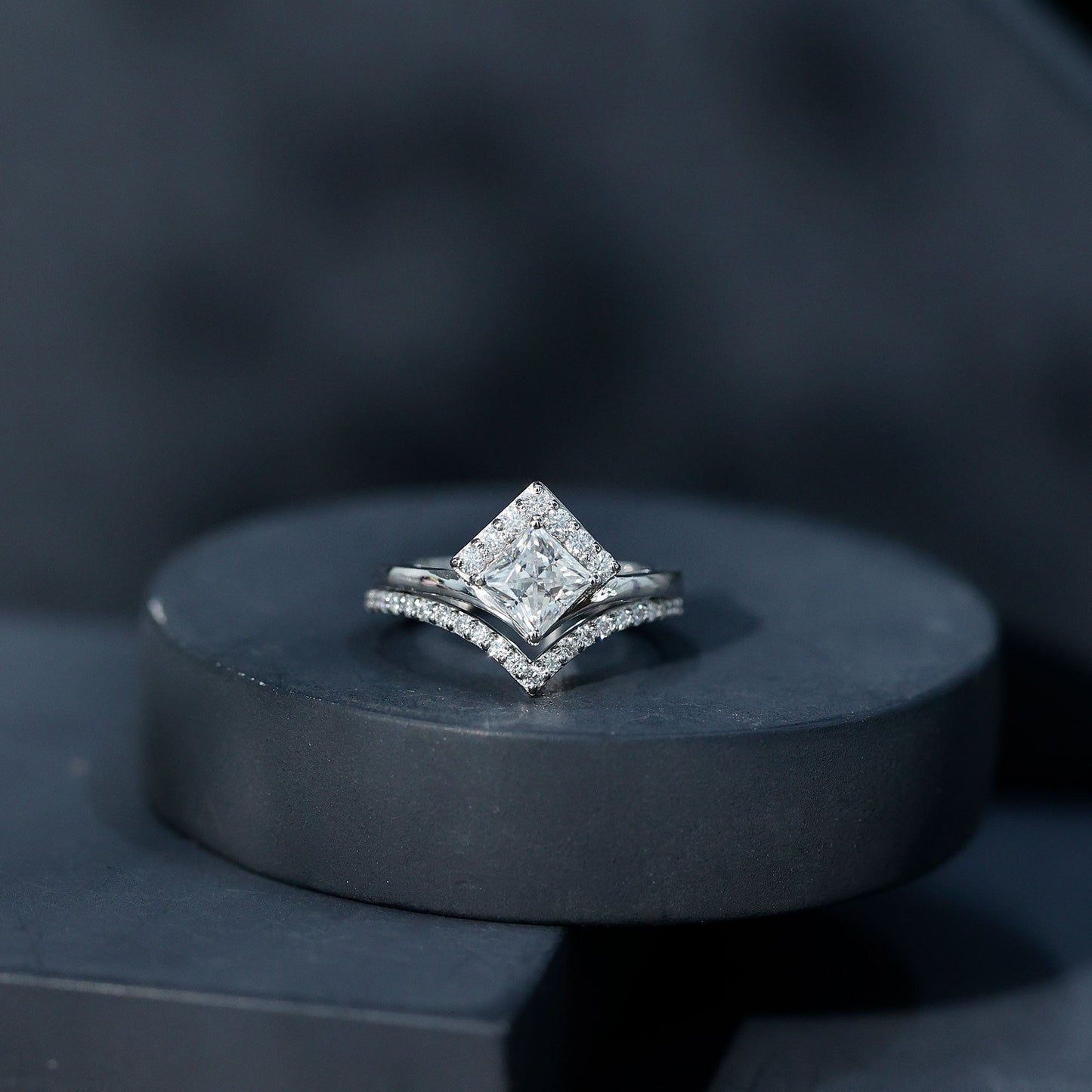 Certified Princess Cut Moissanite Wedding Ring Set for Women