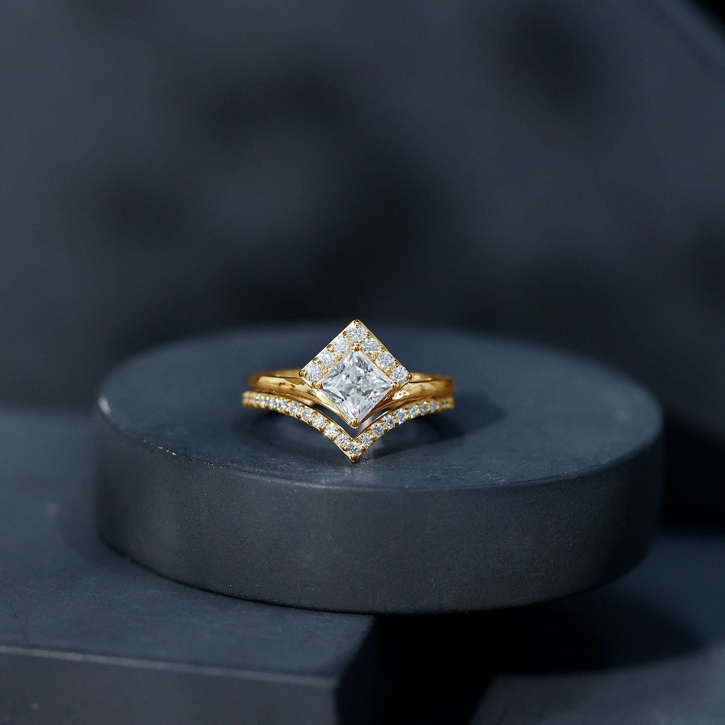 Certified Princess Cut Moissanite Wedding Ring Set for Women