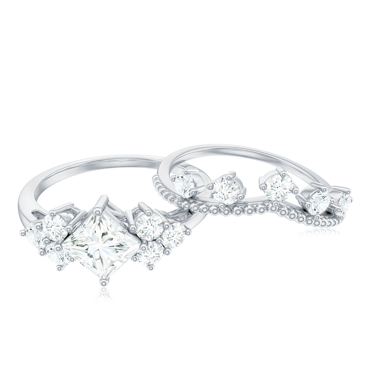 Princess and Round Cut Moissanite Wedding Ring Set