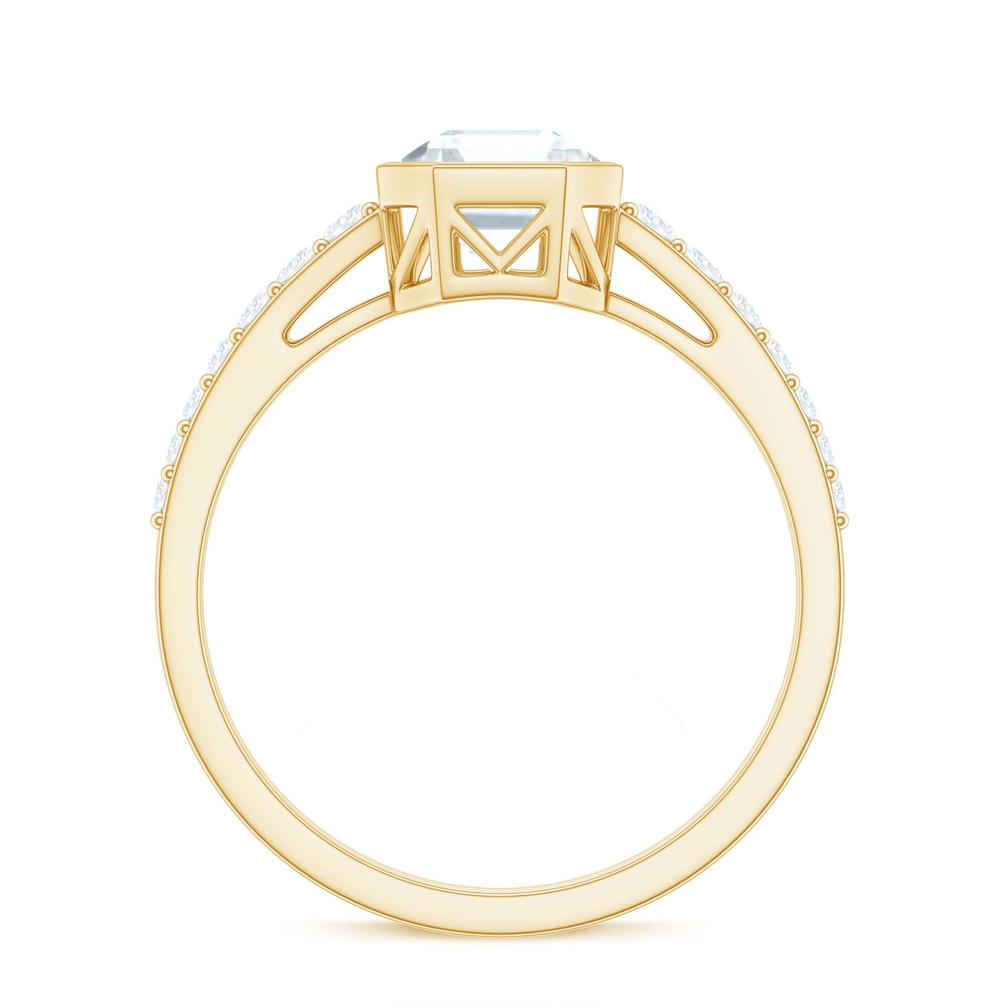 Asscher Cut Moissanite Solitaire Engagement Ring in Bezel Setting