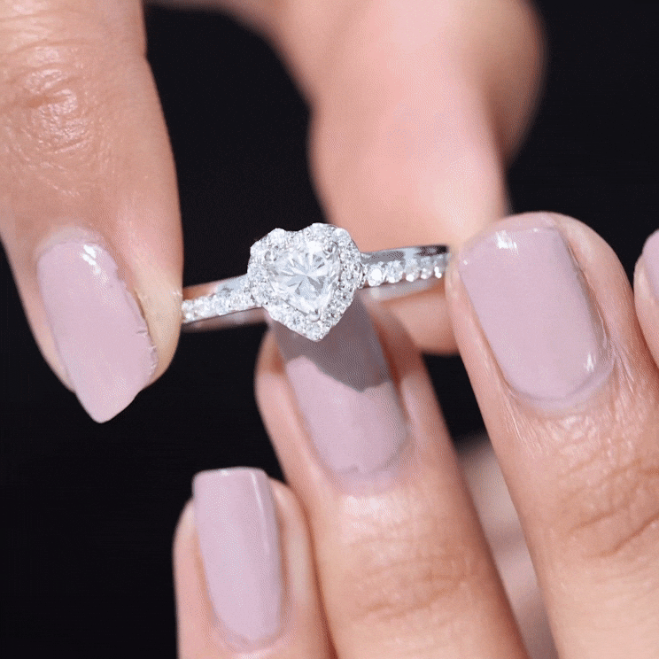 Heart Shape Moissanite Engagement Ring with Halo
