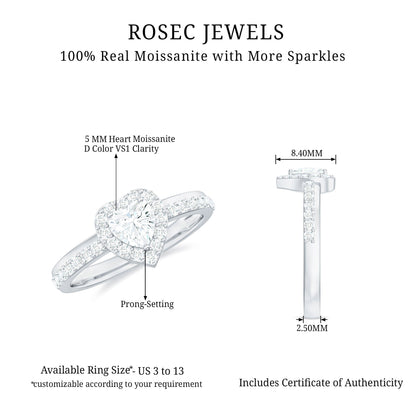 Heart Shape Moissanite Engagement Ring with Halo