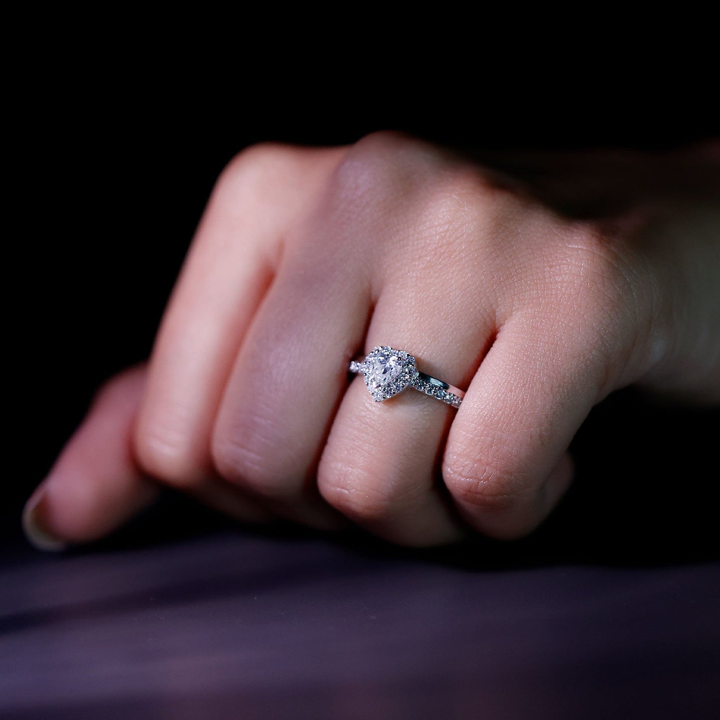 Heart Shape Moissanite Engagement Ring with Halo