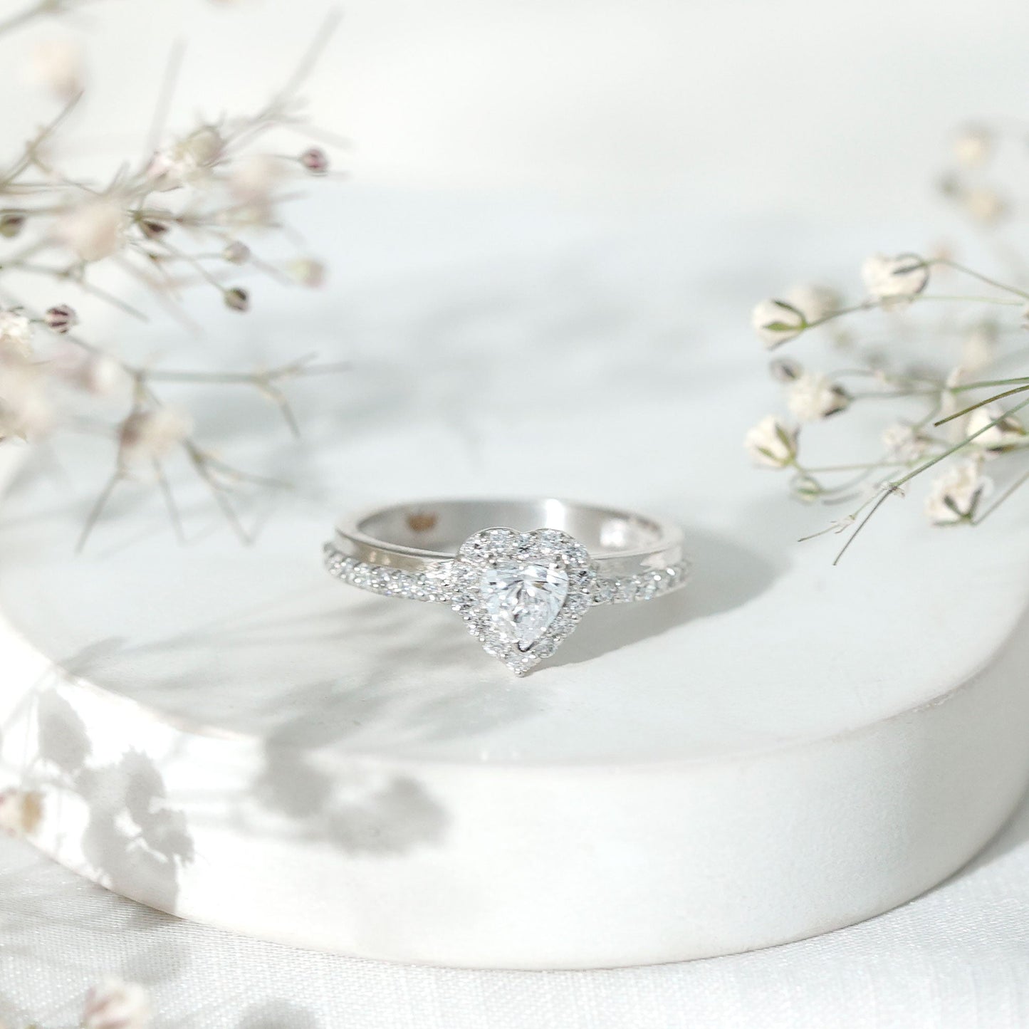 Heart Shape Moissanite Engagement Ring with Halo