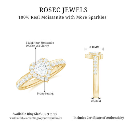 Heart Shape Moissanite Engagement Ring with Halo