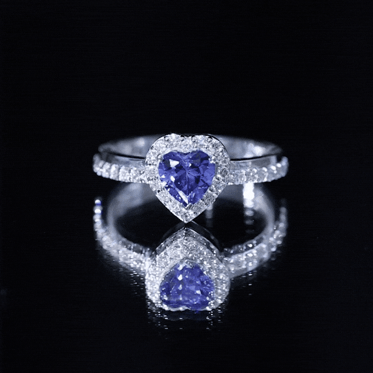 Certified 0.9 Carat Lab Grown Blue Sapphire Heart Engagement Ring with Diamond Halo