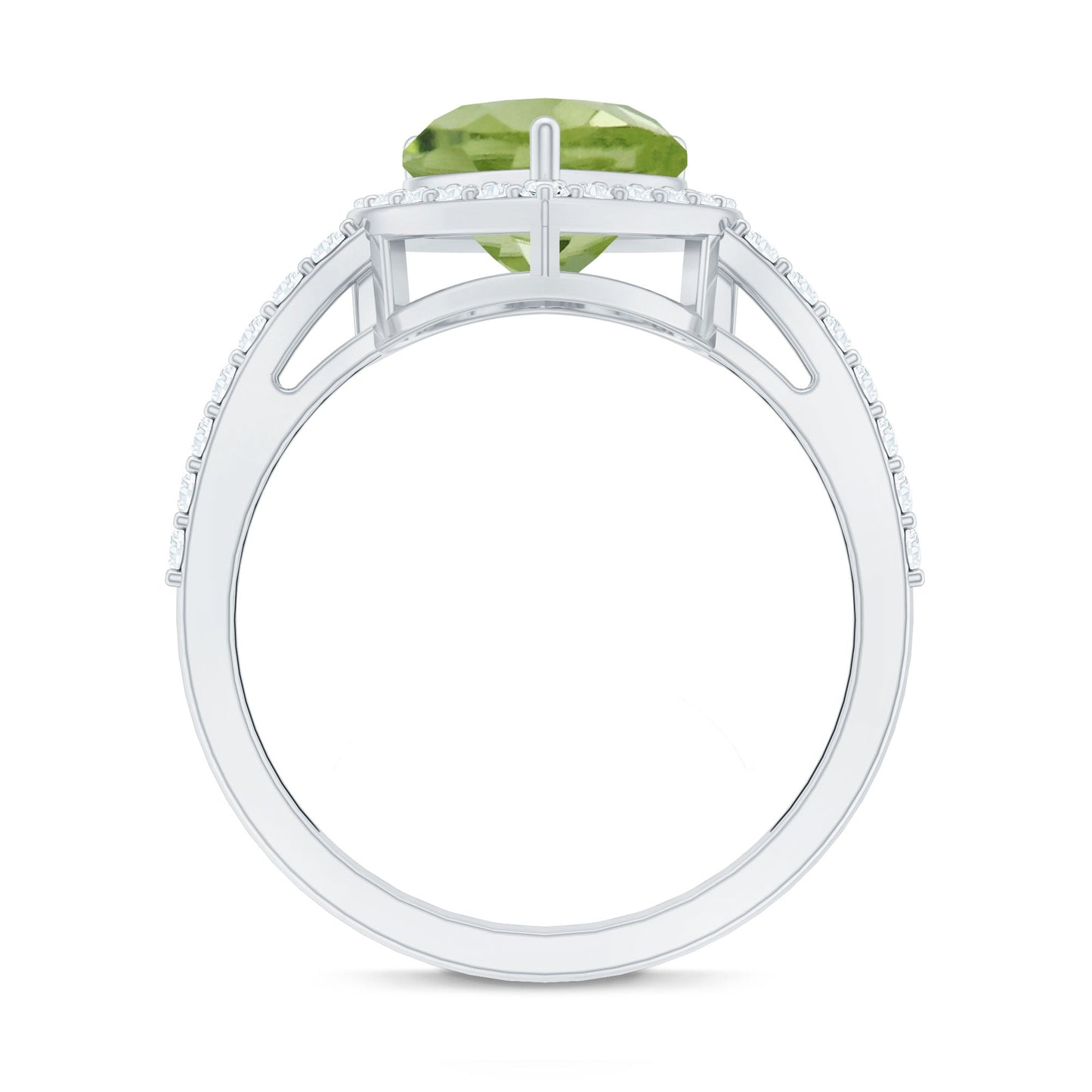 Natural 2 Carat Peridot Heart Engagement Ring with Diamond Halo